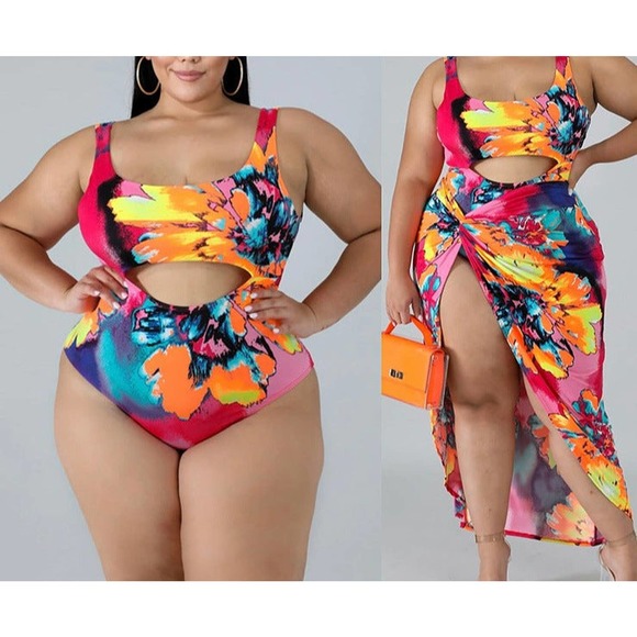 Plus Size Swimsuit One-piece Cover-Up Beach Wear - Picture 3 of 6